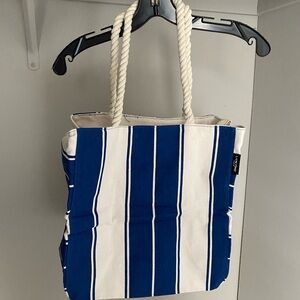 New! Lancome Nautical Blue and White Striped Tote Bag